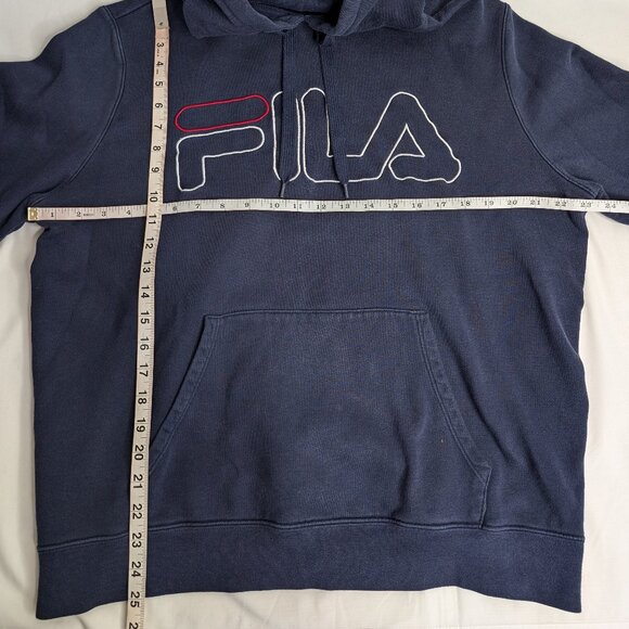 FILA Men's Classic Navy Pullover Hoodie with Drawstrings, Size Large - Picture 6 of 8